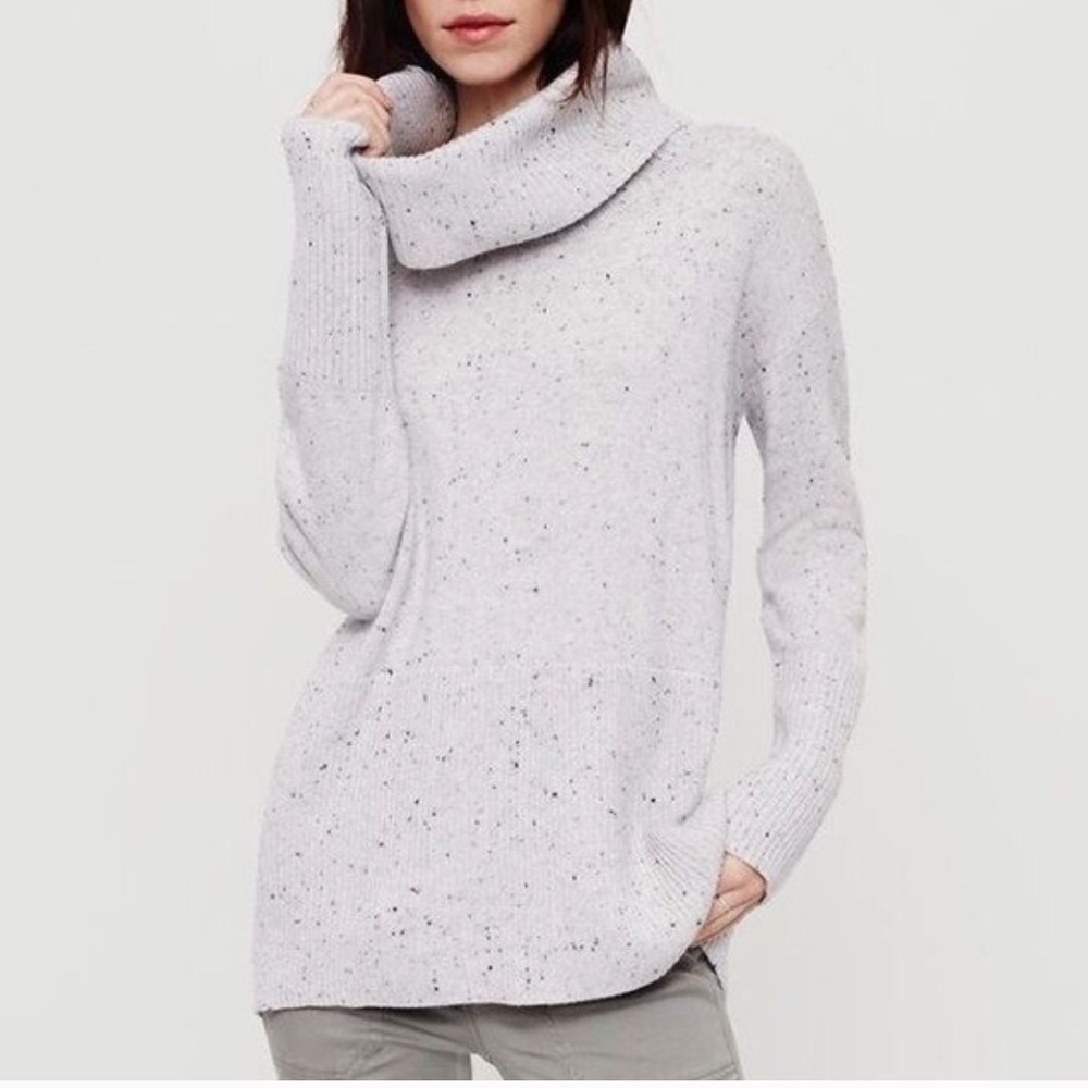 Lou & Grey Speckled Grey Turtleneck Cowl Sweater